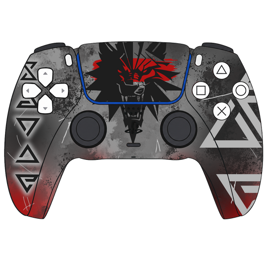 Custom Airbrush Painted Sony PlayStation 5 Controller PS5 - Wolf Witcher Folklore Fantasy Runes Elements Game Tv Series Geralt Dark Horror