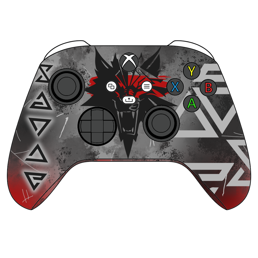Custom Controller Microsoft Xbox Series X - Xbox One S - Wolf Witcher Folklore Fantasy Runes Elements Game Tv Series Geralt Dark Horror