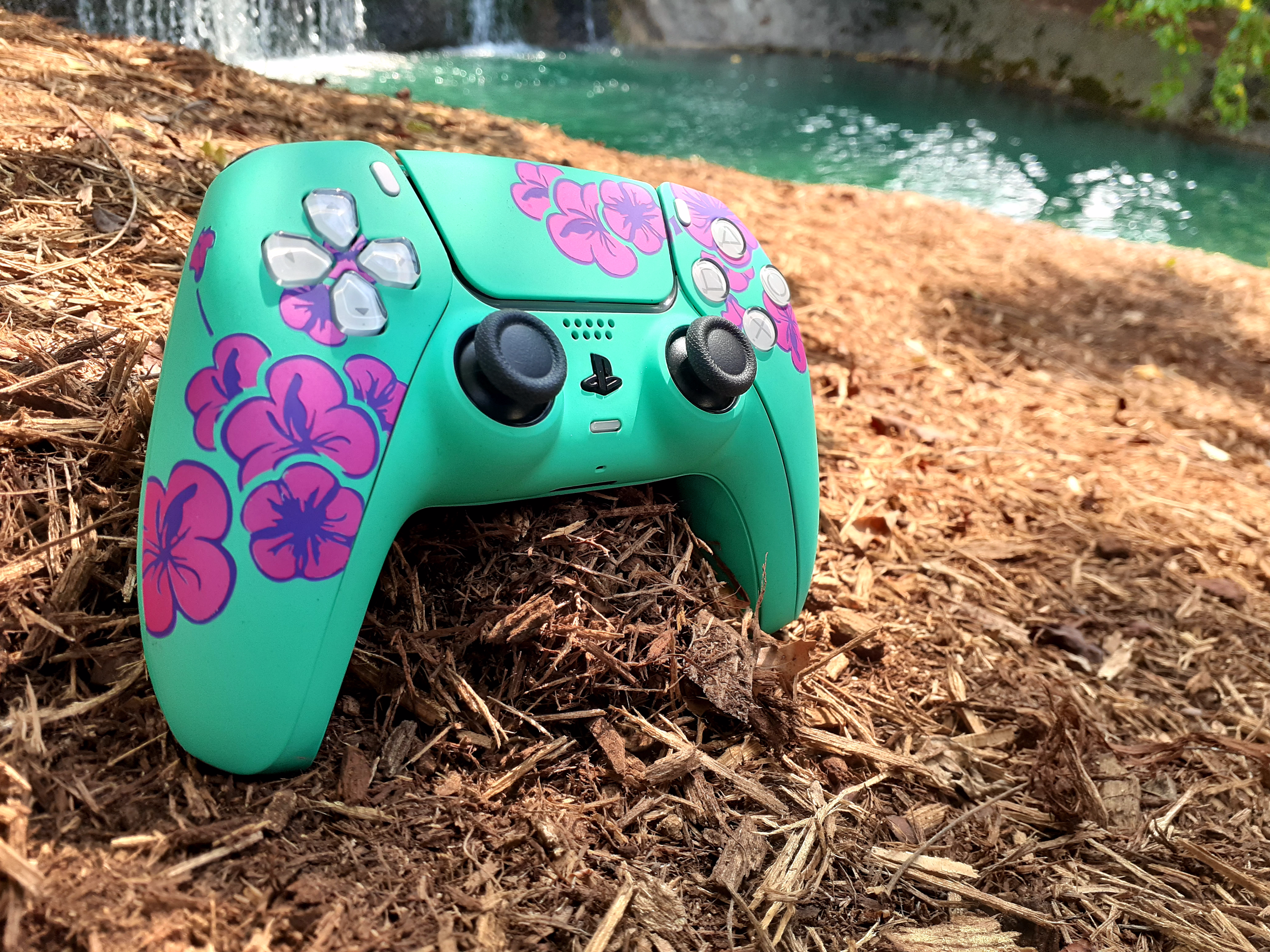Custom Airbrush Painted Sony PlayStation 5 PS5 - Green Tea Sad Boy Boi Cherry Blossom Pink Teal Can 99 Cents 