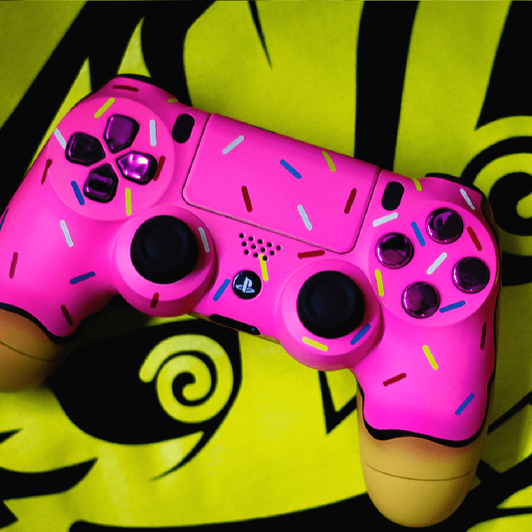 Custom Controller Sony Playstation 4 PS4 - Glazed Fresh Donut Homer Food Pastry Sprinkles Pink Purple Chrome Buttons