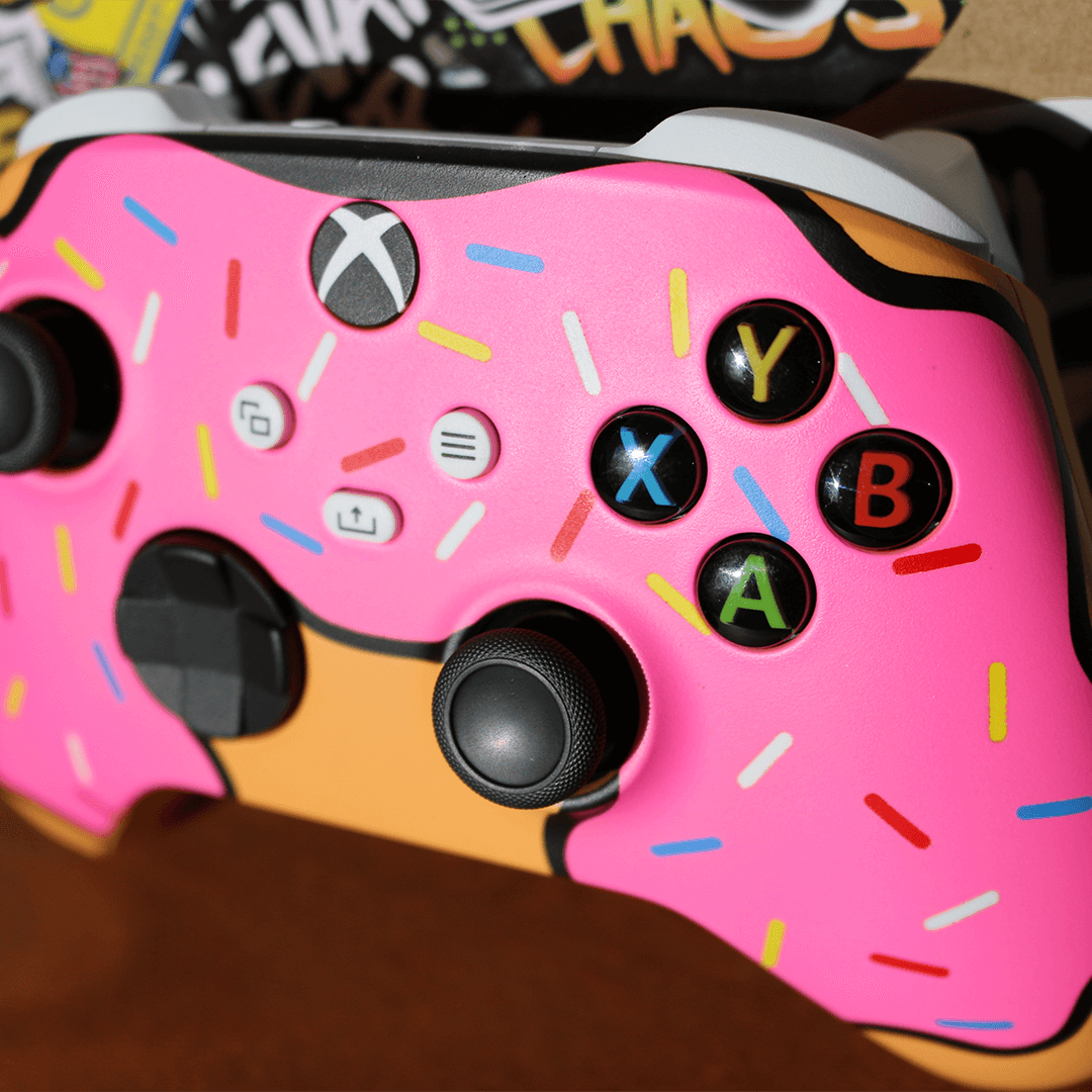 Custom Controller Microsoft Xbox Series X - Xbox One S - Glazed Fresh Donut Homer Food Pastry Sprinkles Pink