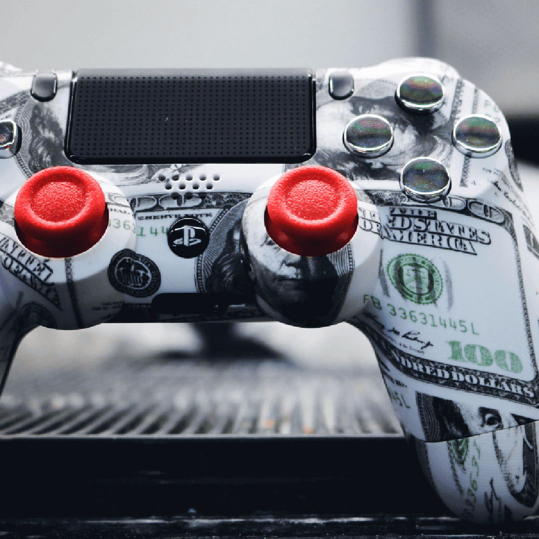 Custom Controller Sony Playstation 4 PS4 - Playa Dollar Bills Benjamin Franklin Cash Red Silver Chrome Buttons