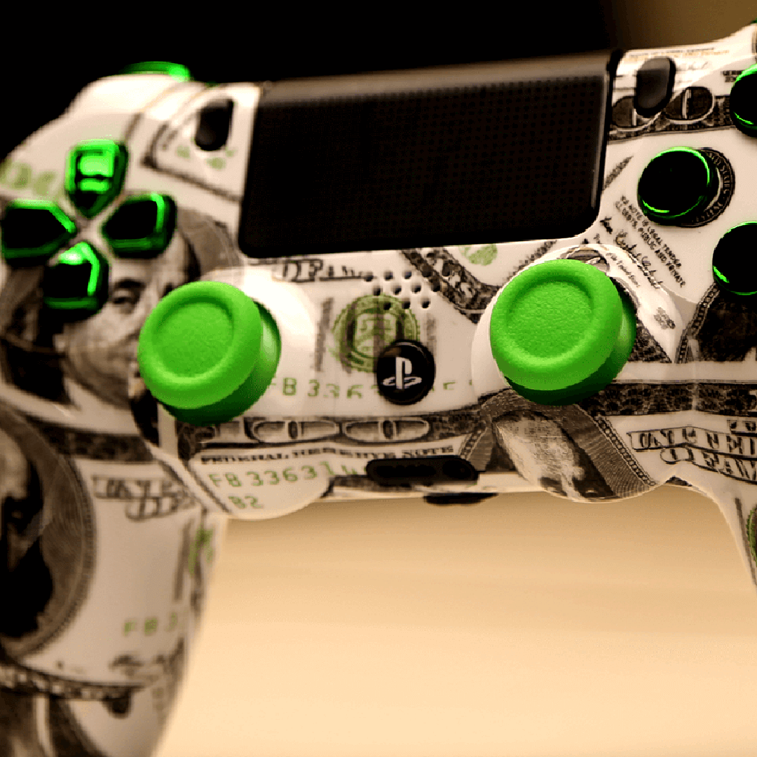 Custom Controller Sony Playstation 4 PS4 - Playa Dollar Bills Benjamin Franklin Cash Green Chrome Buttons