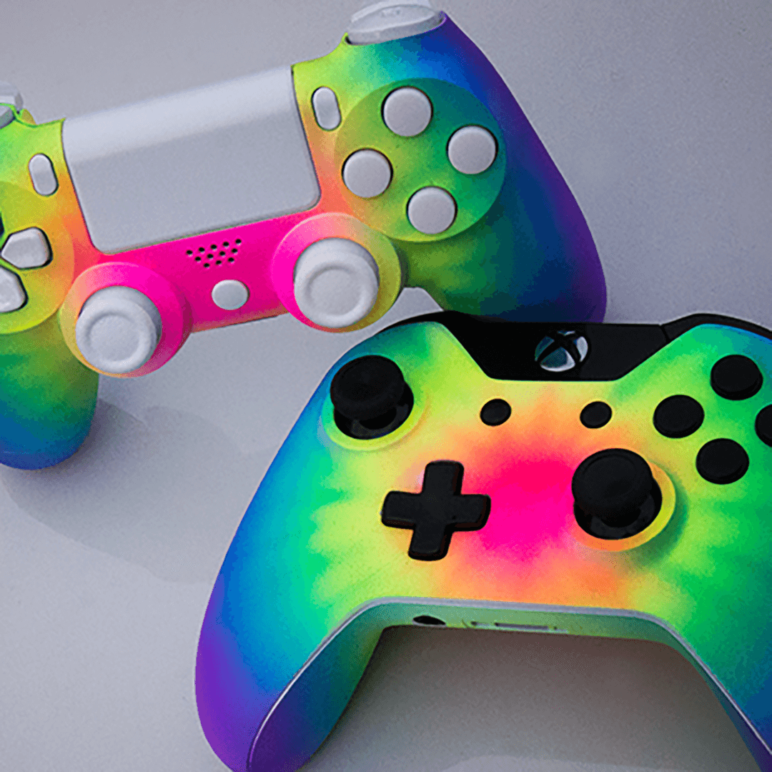 Custom Controller Microsoft Xbox One S - Microsoft Xbox One S - Neon Tie Dye Hippie 70s Psychedelic White Buttons