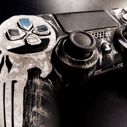 Custom Controller Sony Playstation 4 PS4 - Punisher Superhero Silver Chrome Bullet Button