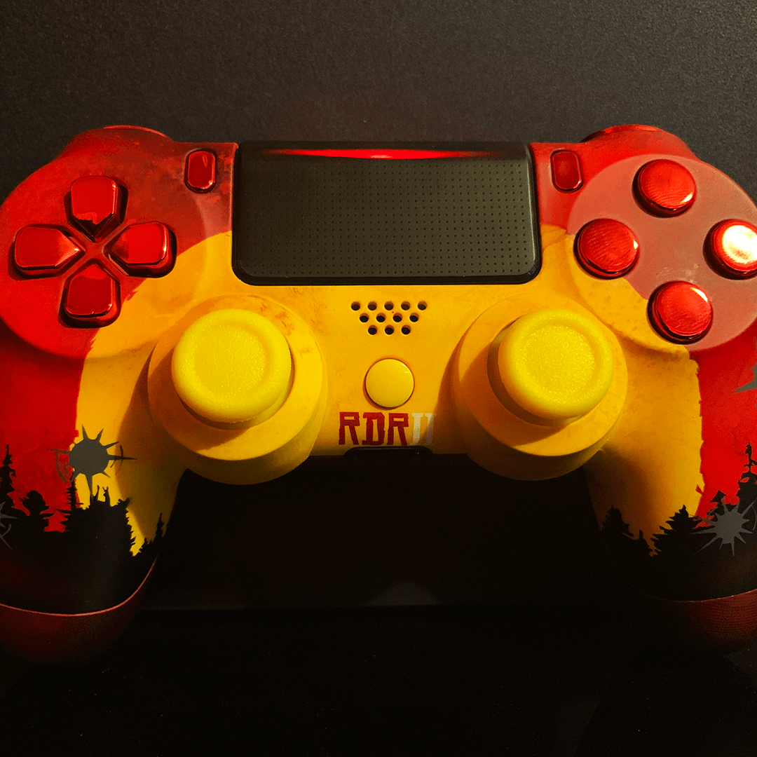 Custom Controller Sony Playstation 4 PS4 - Red Revolver RDR Red Dead Redemption Red Yellow Chrome Buttons