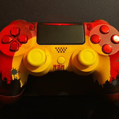 Custom Controller Sony Playstation 4 PS4 - Red Revolver RDR Red Dead Redemption Red Yellow Chrome Buttons